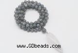 GMN4095 Hand-knotted 8mm, 10mm labradorite 108 beads mala necklace with pendant