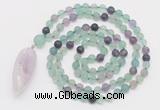 GMN4203 Hand-knotted 8mm, 10mm matte fluorite 108 beads mala necklace with pendant