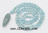 GMN4205 Hand-knotted 8mm, 10mm matte amazonite 108 beads mala necklace with pendant