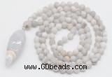 GMN4210 Hand-knotted 8mm, 10mm matte white crazy agate 108 beads mala necklace with pendant