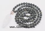 GMN4218 Hand-knotted 8mm, 10mm matte kambaba jasper 108 beads mala necklace with pendant