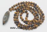 GMN4229 Hand-knotted 8mm, 10mm matte yellow tiger eye 108 beads mala necklace with pendant