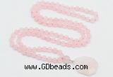 GMN4400 Hand-knotted 8mm, 10mm matte rose quartz 108 beads mala necklace with pendant