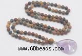 GMN4416 Hand-knotted 8mm, 10mm matte picasso jasper 108 beads mala necklace with pendant