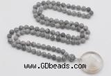 GMN4419 Hand-knotted 8mm, 10mm matte grey picture jasper 108 beads mala necklace with pendant