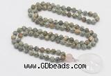 GMN4425 Hand-knotted 8mm, 10mm matte rhyolite 108 beads mala necklace with pendant