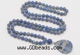 GMN4427 Hand-knotted 8mm, 10mm matte lapis lazuli 108 beads mala necklace with pendant