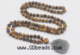 GMN4429 Hand-knotted 8mm, 10mm matte yellow tiger eye 108 beads mala necklace with pendant