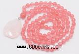 GMN4600 Hand-knotted 8mm, 10mm cherry quartz 108 beads mala necklace with pendant