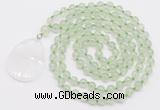 GMN4601 Hand-knotted 8mm, 10mm prehnite 108 beads mala necklace with pendant