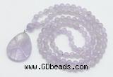 GMN4602 Hand-knotted 8mm, 10mm lavender amethyst 108 beads mala necklace with pendant