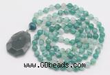 GMN4610 Hand-knotted 8mm, 10mm green banded agate 108 beads mala necklace with pendant