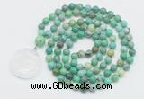 GMN4613 Hand-knotted 8mm, 10mm grass agate 108 beads mala necklace with pendant