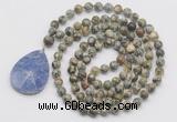 GMN4626 Hand-knotted 8mm, 10mm rhyolite 108 beads mala necklace with pendant