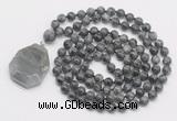 GMN4633 Hand-knotted 8mm, 10mm black labradorite 108 beads mala necklace with pendant