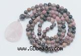 GMN4635 Hand-knotted 8mm, 10mm rhodonite 108 beads mala necklace with pendant