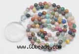 GMN4637 Hand-knotted 8mm, 10mm colorful gemstone 108 beads mala necklace with pendant