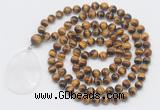 GMN4639 Hand-knotted 8mm, 10mm yellow tiger eye 108 beads mala necklace with pendant