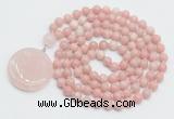 GMN4640 Hand-knotted 8mm, 10mm Chinese pink opal 108 beads mala necklace with pendant