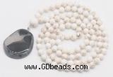 GMN4642 Hand-knotted 8mm, 10mm white howlite 108 beads mala necklace with pendant