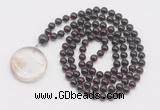 GMN4653 Hand-knotted 8mm, 10mm garnet 108 beads mala necklace with pendant