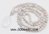 GMN4660 Hand-knotted 8mm, 10mm white crazy agate 108 beads mala necklace with pendant