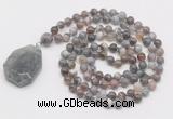 GMN4664 Hand-knotted 8mm, 10mm Botswana agate 108 beads mala necklace with pendant