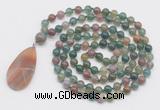 GMN4670 Hand-knotted 8mm, 10mm Indian agate 108 beads mala necklace with pendant