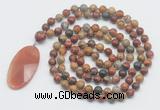 GMN4675 Hand-knotted 8mm, 10mm picasso jasper 108 beads mala necklace with pendant