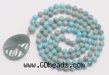 GMN4682 Hand-knotted 8mm, 10mm sea sediment jasper 108 beads mala necklace with pendant