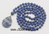 GMN4685 Hand-knotted 8mm, 10mm lapis lazuli 108 beads mala necklace with pendant