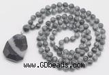 GMN4692 Hand-knotted 8mm, 10mm eagle eye jasper 108 beads mala necklace with pendant