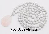 GMN4694 Hand-knotted 8mm, 10mm white howlite 108 beads mala necklace with pendant