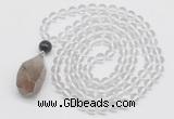 GMN4801 Hand-knotted 8mm, 10mm white crystal 108 beads mala necklace with pendant