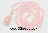 GMN4809 Hand-knotted 8mm, 10mm rose quartz 108 beads mala necklace with pendant