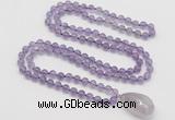 GMN4810 Hand-knotted 8mm, 10mm amethyst 108 beads mala necklace with pendant