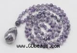 GMN4813 Hand-knotted 8mm, 10mm dogtooth amethyst 108 beads mala necklace with pendant