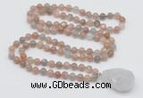 GMN4820 Hand-knotted 8mm, 10mm moonstone 108 beads mala necklace with pendant