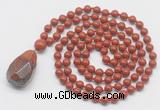 GMN4855 Hand-knotted 8mm, 10mm red jasper 108 beads mala necklace with pendant