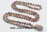 GMN4858 Hand-knotted 8mm, 10mm picasso jasper 108 beads mala necklace with pendant