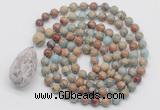 GMN4871 Hand-knotted 8mm, 10mm serpentine jasper 108 beads mala necklace with pendant