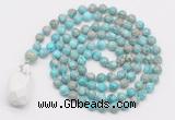 GMN4873 Hand-knotted 8mm, 10mm sea sediment jasper 108 beads mala necklace with pendant