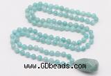 GMN4874 Hand-knotted 8mm, 10mm amazonite 108 beads mala necklace with pendant