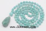 GMN4875 Hand-knotted 8mm, 10mm amazonite 108 beads mala necklace with pendant