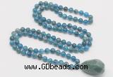 GMN4876 Hand-knotted 8mm, 10mm apatite 108 beads mala necklace with pendant