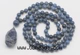 GMN4883 Hand-knotted 8mm, 10mm dumortierite 108 beads mala necklace with pendant