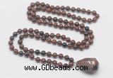 GMN4888 Hand-knotted 8mm, 10mm mahogany obsidian 108 beads mala necklace with pendant