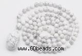 GMN4897 Hand-knotted 8mm, 10mm white howlite 108 beads mala necklace with pendant