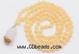 GMN4916 Hand-knotted 8mm, 10mm honey jade 108 beads mala necklace with pendant