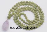 GMN4918 Hand-knotted 8mm, 10mm China jade 108 beads mala necklace with pendant